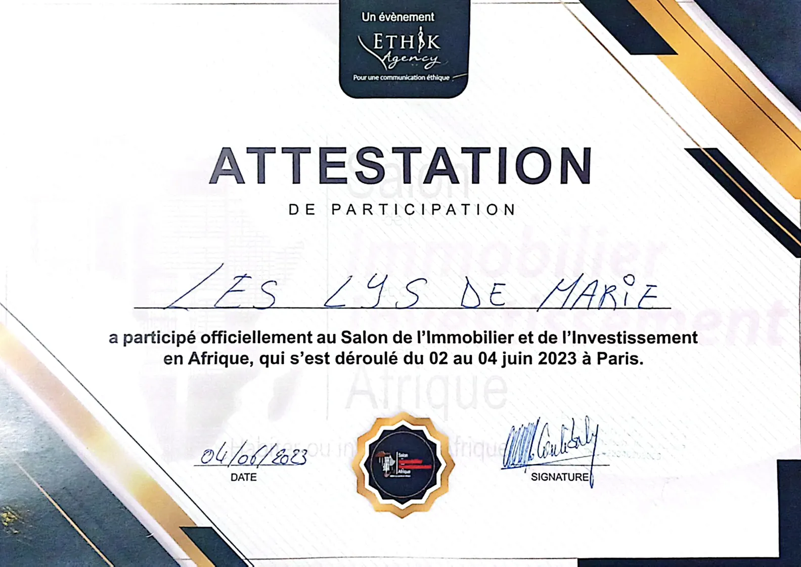 Prix et distinction 7 - Les Lys de Marie
